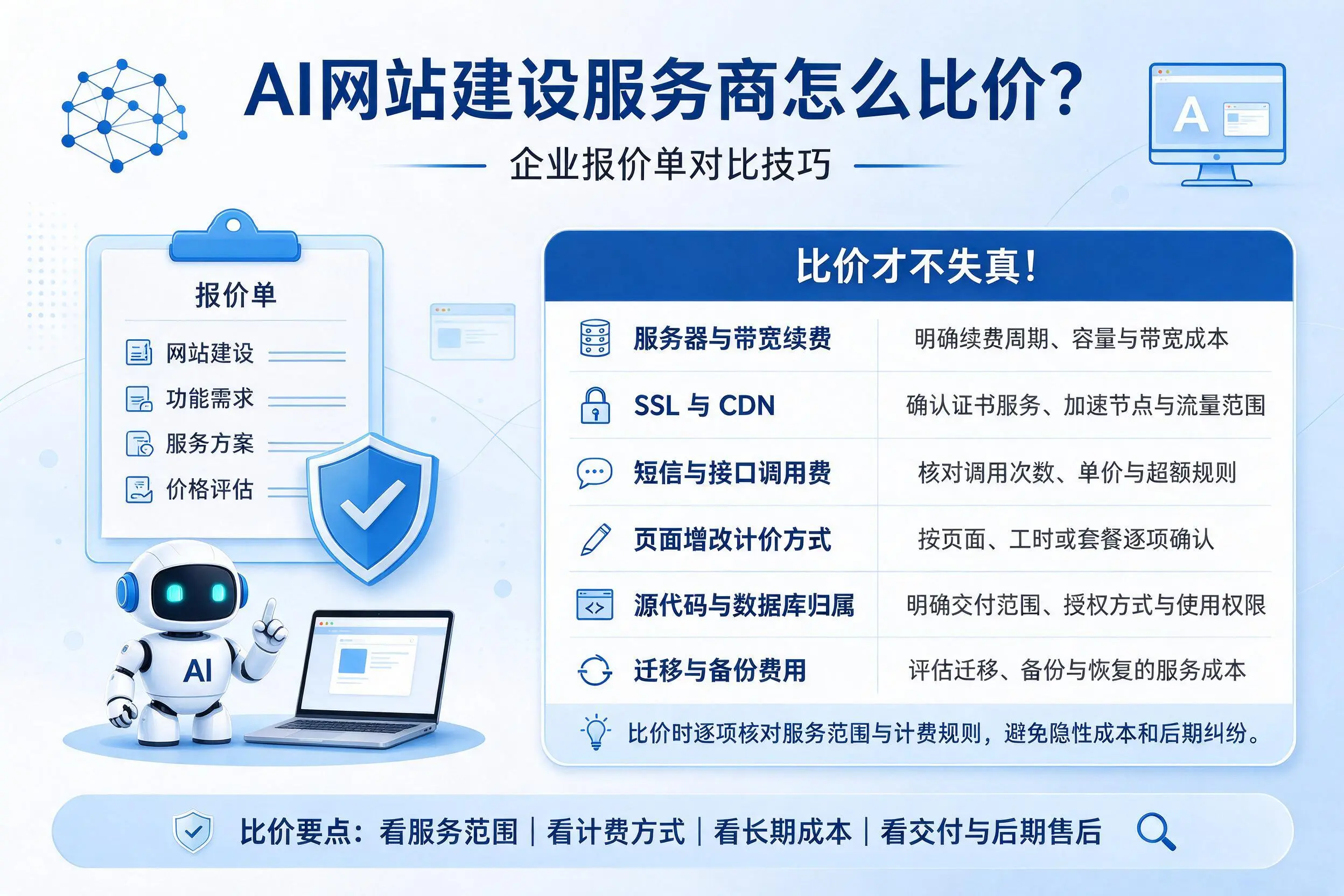 AI网站建设服务商怎么比价？六安企业报价单对比技巧